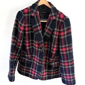 Talbots‎ Womens Aberdeen Plaid Tweed Wool Blend Blazer Size 14 Red/Black